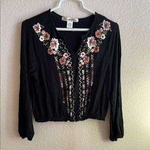 Elegant Black Floral Embroidered Blouse